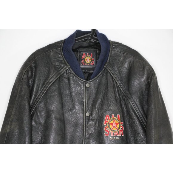 Vintage All Star Miami Cafe Mens Medium Leather Jacket C1146 - Picture 3 of 7
